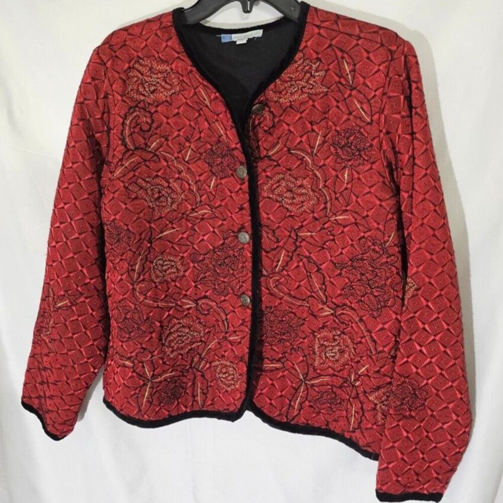 Half Moon Bay Red Floral Embroidered Button-Up Jacket Women's Size M